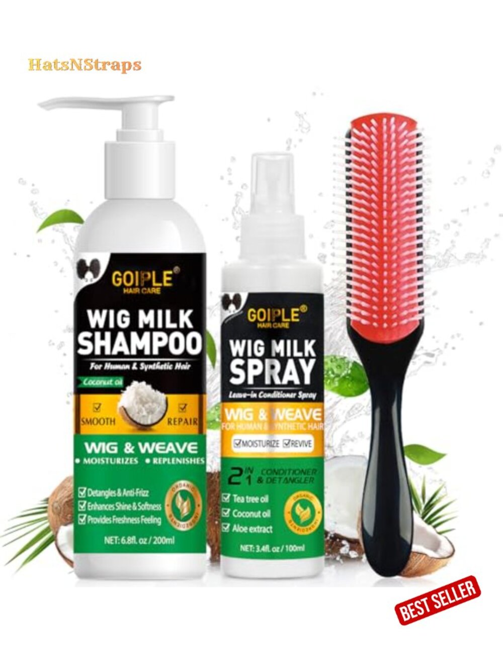 Wig Shampoo and Detangler Spray Kit for Synthetic Hair Human Wigs Anti-Frizz